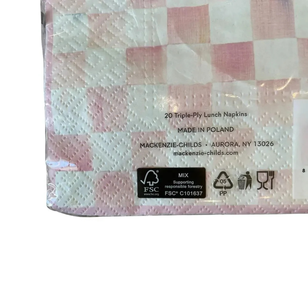 Mackenzie-Childs Rosy Check 20pc Luncheon Paper Napkins NEW